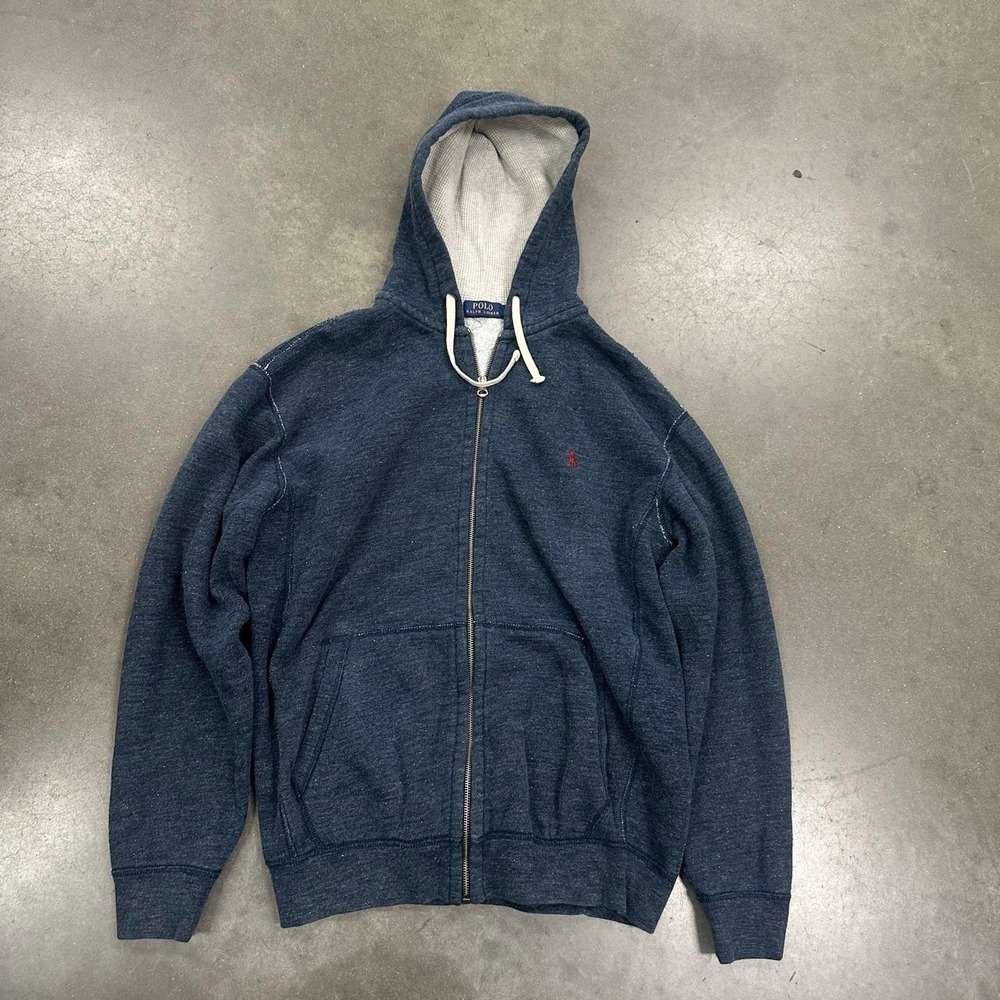 Polo Ralph Lauren navy blue thermal hood zip up hoodie Size Lg